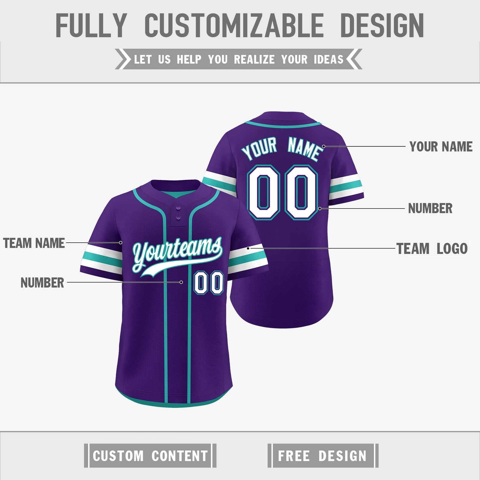 Custom White Aqua Purple Reversible Classic Style Two-Button Baseball Jersey| KXKSHOP