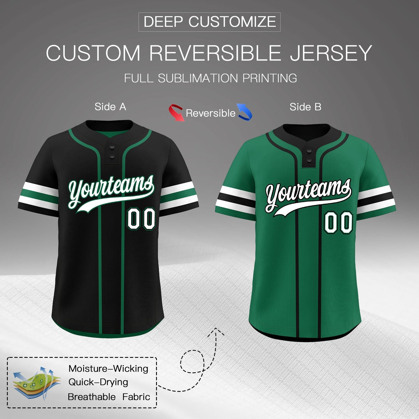 Custom White Kelly Green Black Reversible Classic Style Two-Button Baseball Jersey| KXKSHOP