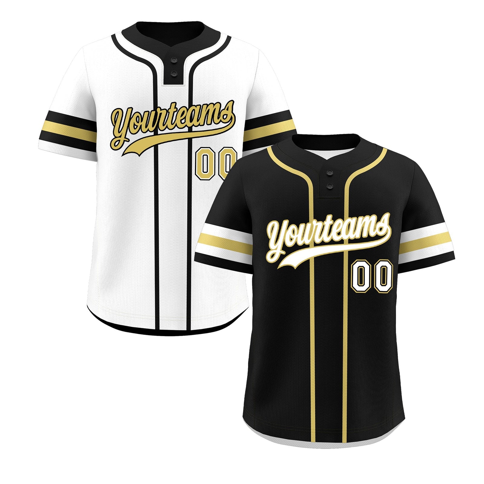 Custom White Old Gold Black Reversible Classic Style Two-Button Baseball Jersey| KXKSHOP