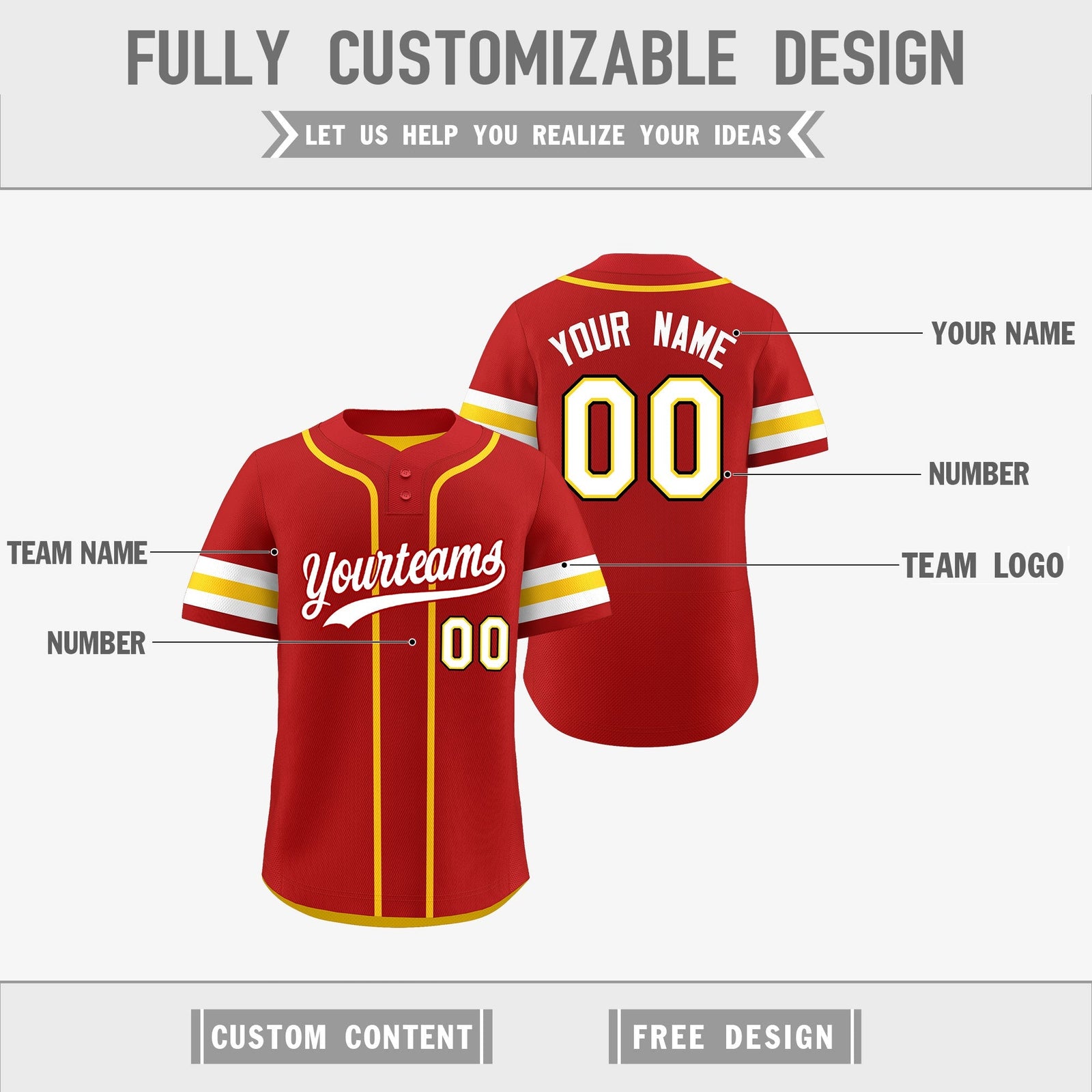 Custom White Gold Red Reversible Classic Style Two-Button Baseball Jersey| KXKSHOP