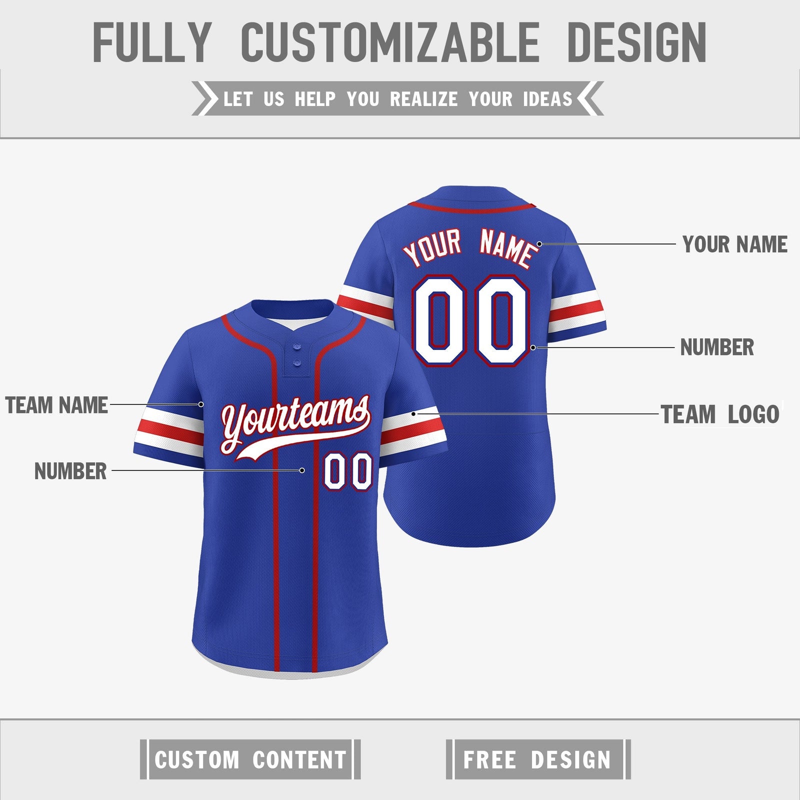 Custom White Red Royal Blue Reversible Classic Style Two-Button Baseball Jersey| KXKSHOP
