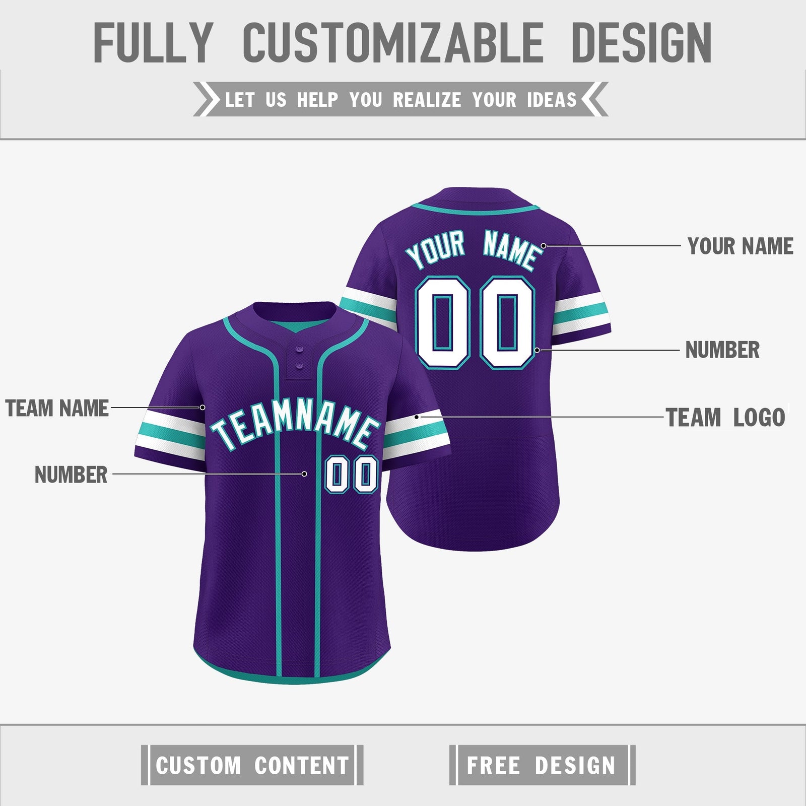 Custom White Aqua Purple Reversible Classic Style Two-Button Baseball Jersey| KXKSHOP