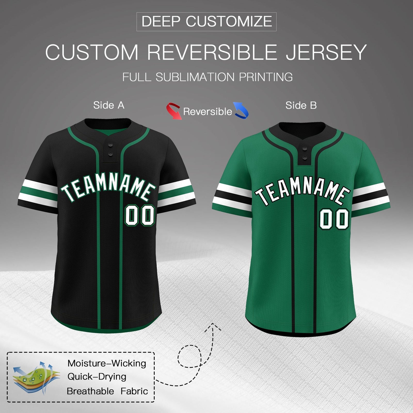 Custom White Kelly Green Black Reversible Classic Style Two-Button Baseball Jersey| KXKSHOP