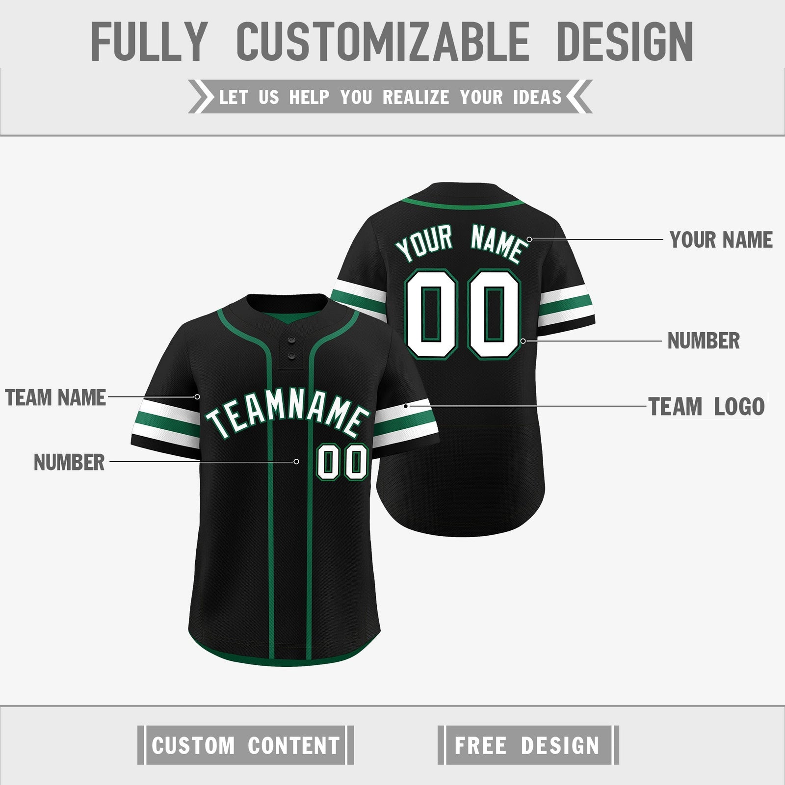 Custom White Kelly Green Black Reversible Classic Style Two-Button Baseball Jersey| KXKSHOP