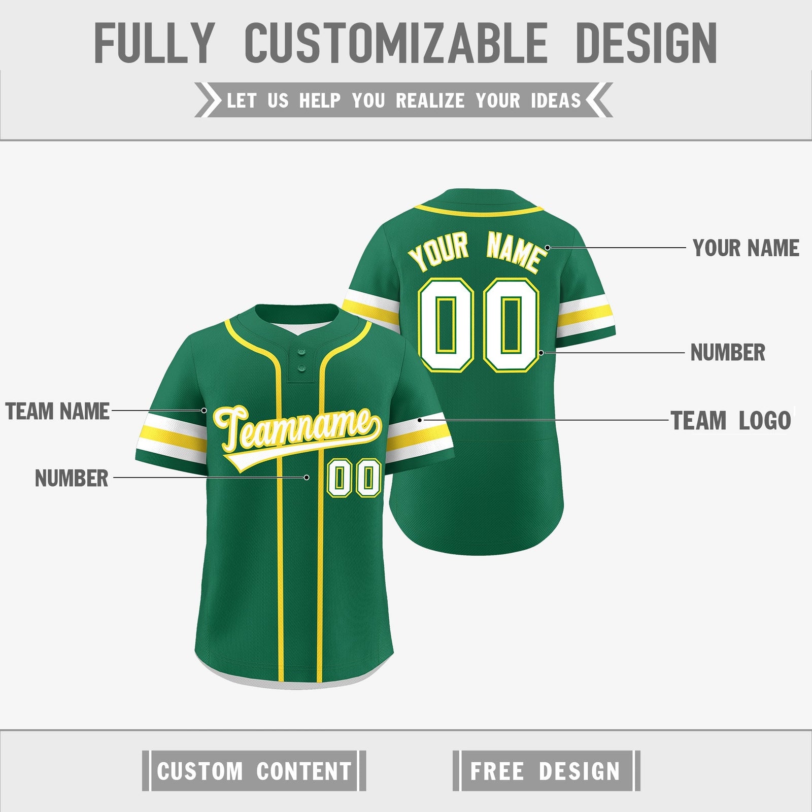Custom White Gold Kelly Green Reversible Classic Style Two-Button Baseball Jersey| KXKSHOP