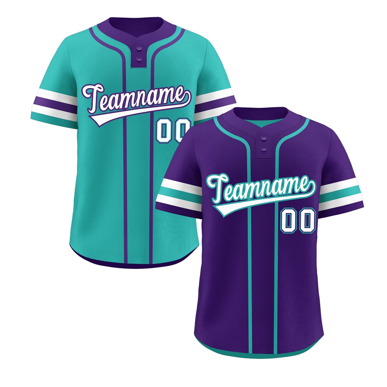 Custom White Aqua Purple Reversible Classic Style Two-Button Baseball Jersey| KXKSHOP