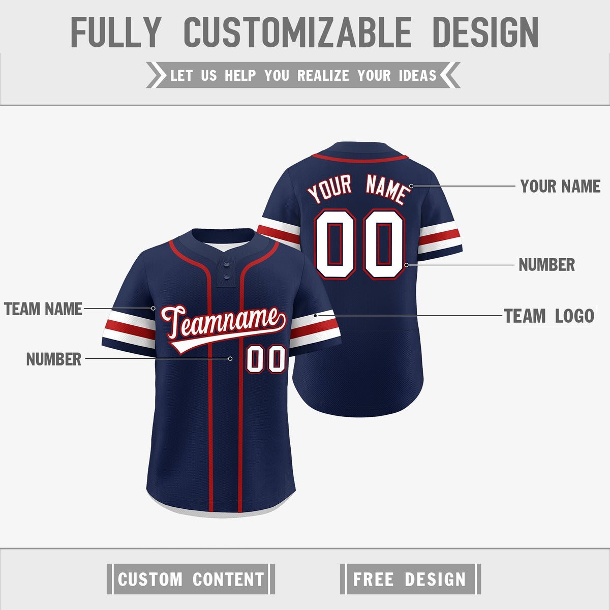 Custom White Red Navy Reversible Classic Style Two-Button Baseball Jersey| KXKSHOP
