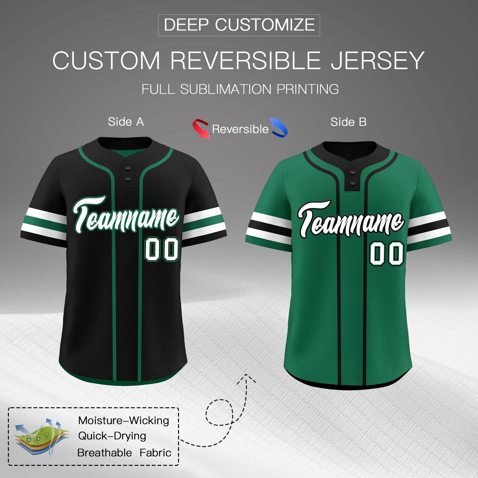 Custom White Kelly Green Black Reversible Classic Style Two-Button Baseball Jersey| KXKSHOP