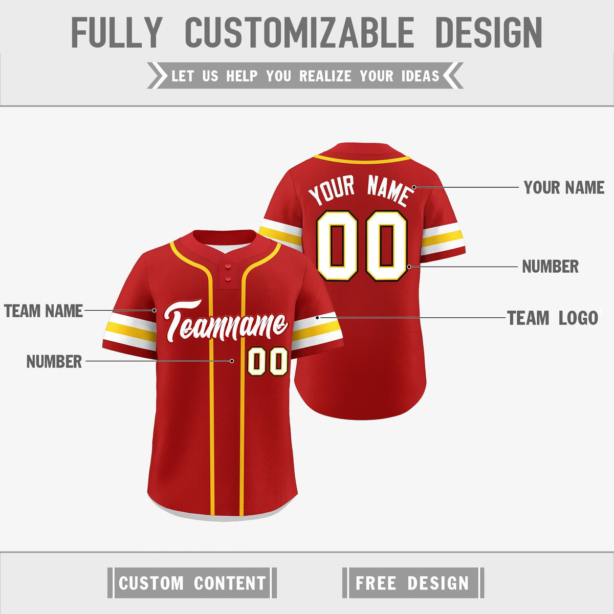 Custom White Gold Red Reversible Classic Style Two-Button Baseball Jersey| KXKSHOP