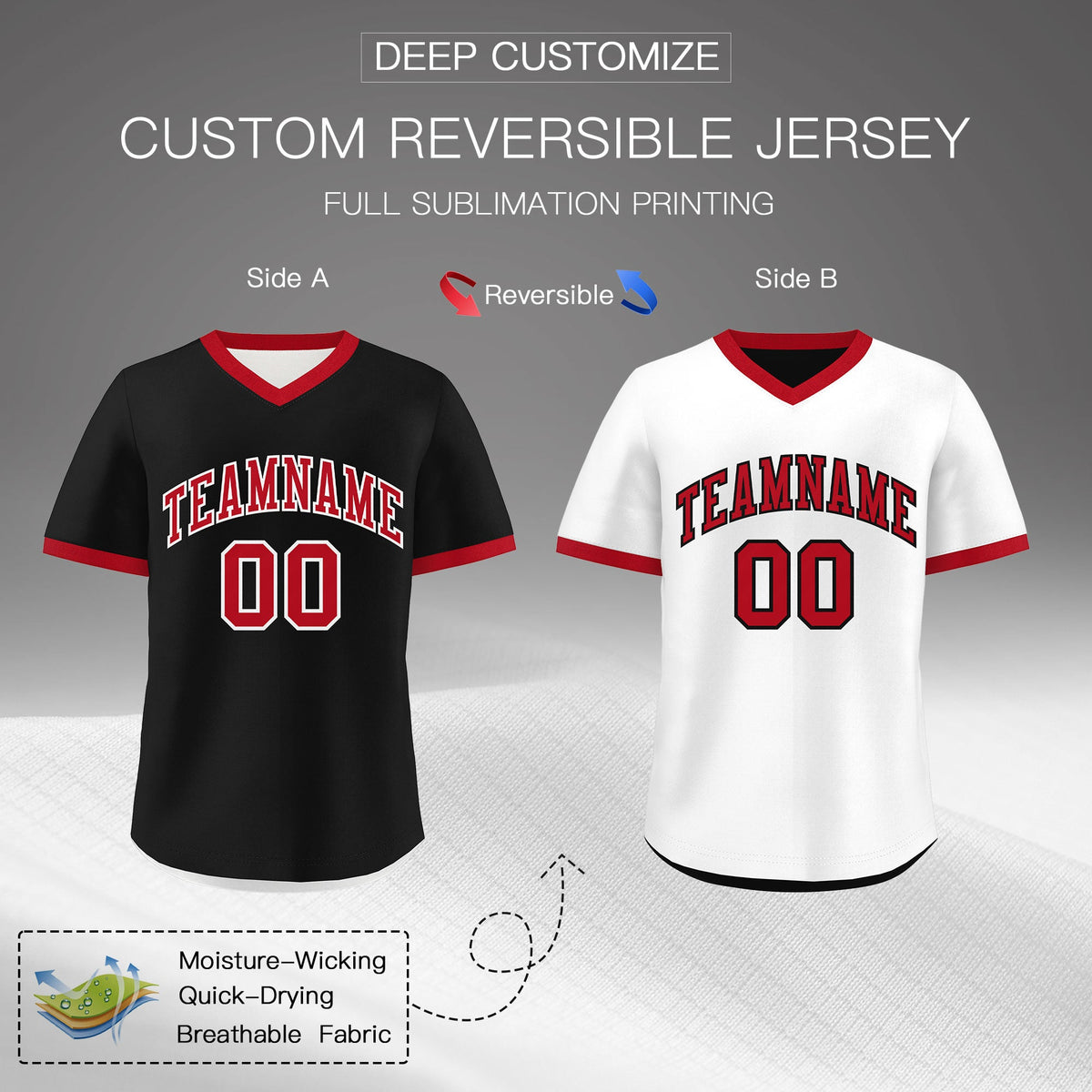 Custom White Black Red Reversible Classic Style Quick Dry Baseball Jersey| KXKSHOP
