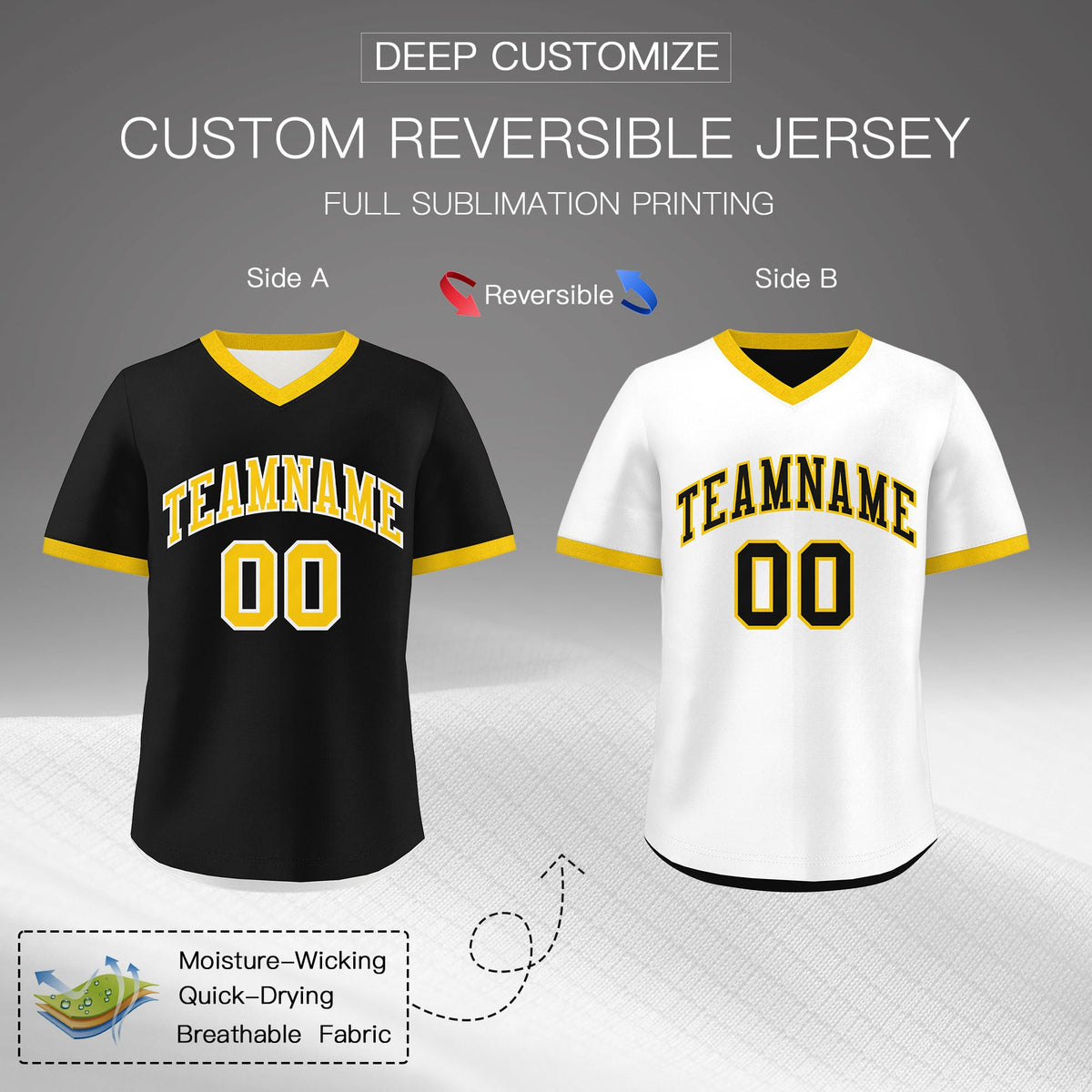 Custom White Black Gold Reversible Classic Style Lightweight Baseball Jersey| KXKSHOP
