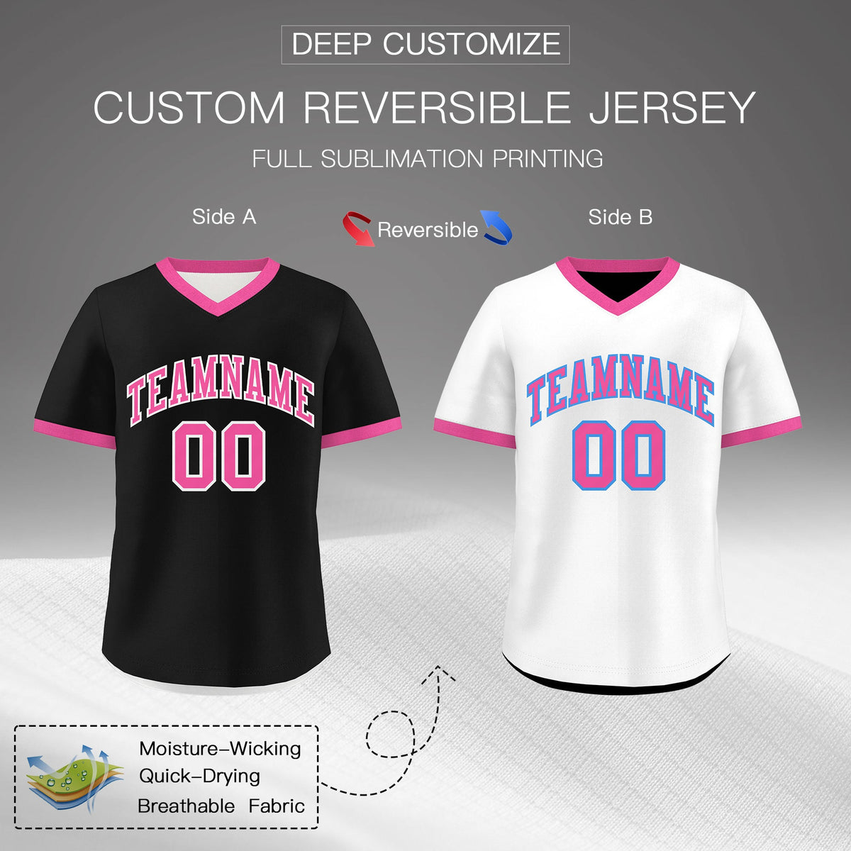 Custom White Black Pink Reversible Classic Style Breathable Baseball Jersey| KXKSHOP