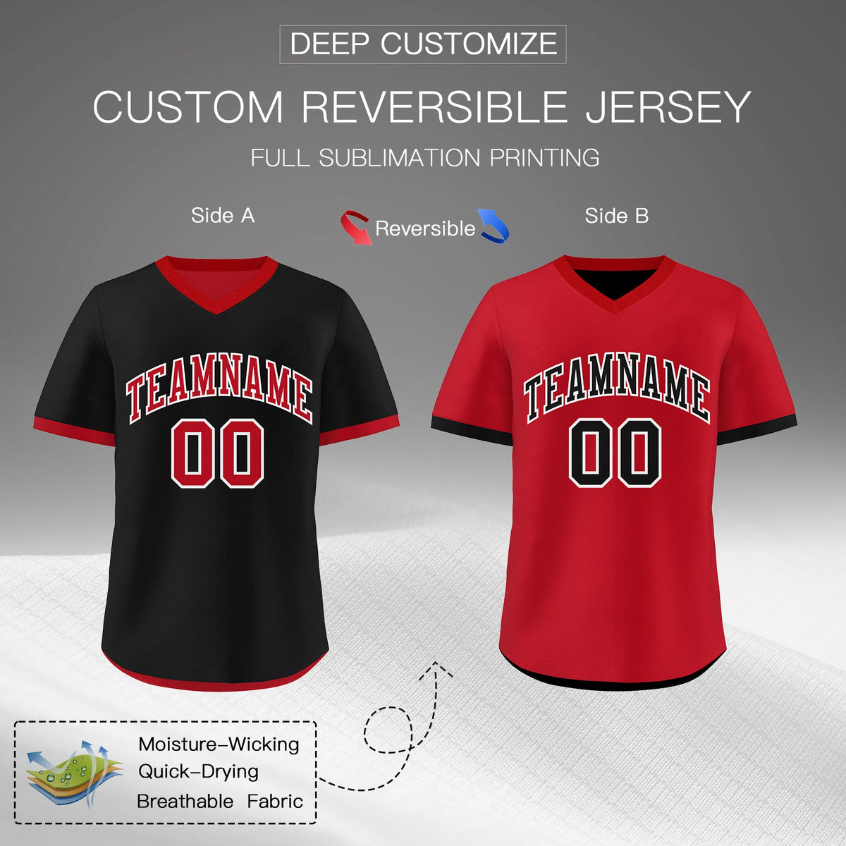 Custom Red Black Reversible Classic Style Breathable Baseball Jersey| KXKSHOP