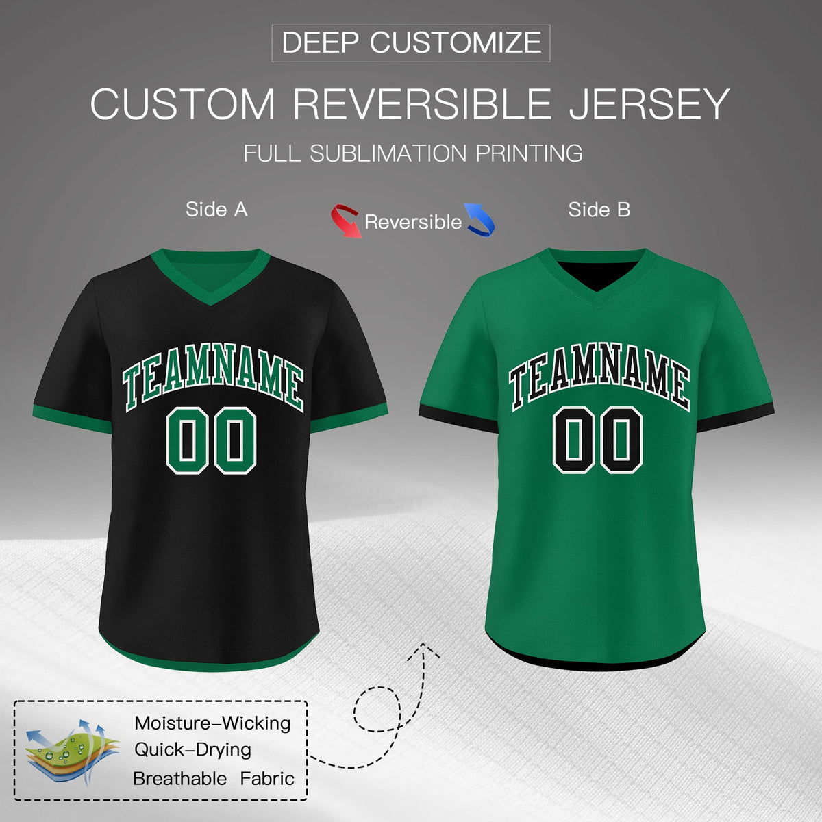 Custom Kelly Green Black Reversible Classic Style Lightweight Baseball Jersey| KXKSHOP