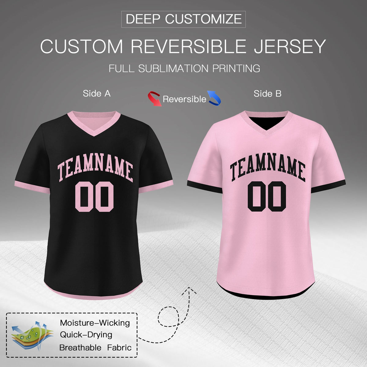 Custom Light Pink Black Reversible Classic Style Breathable Baseball Jersey| KXKSHOP