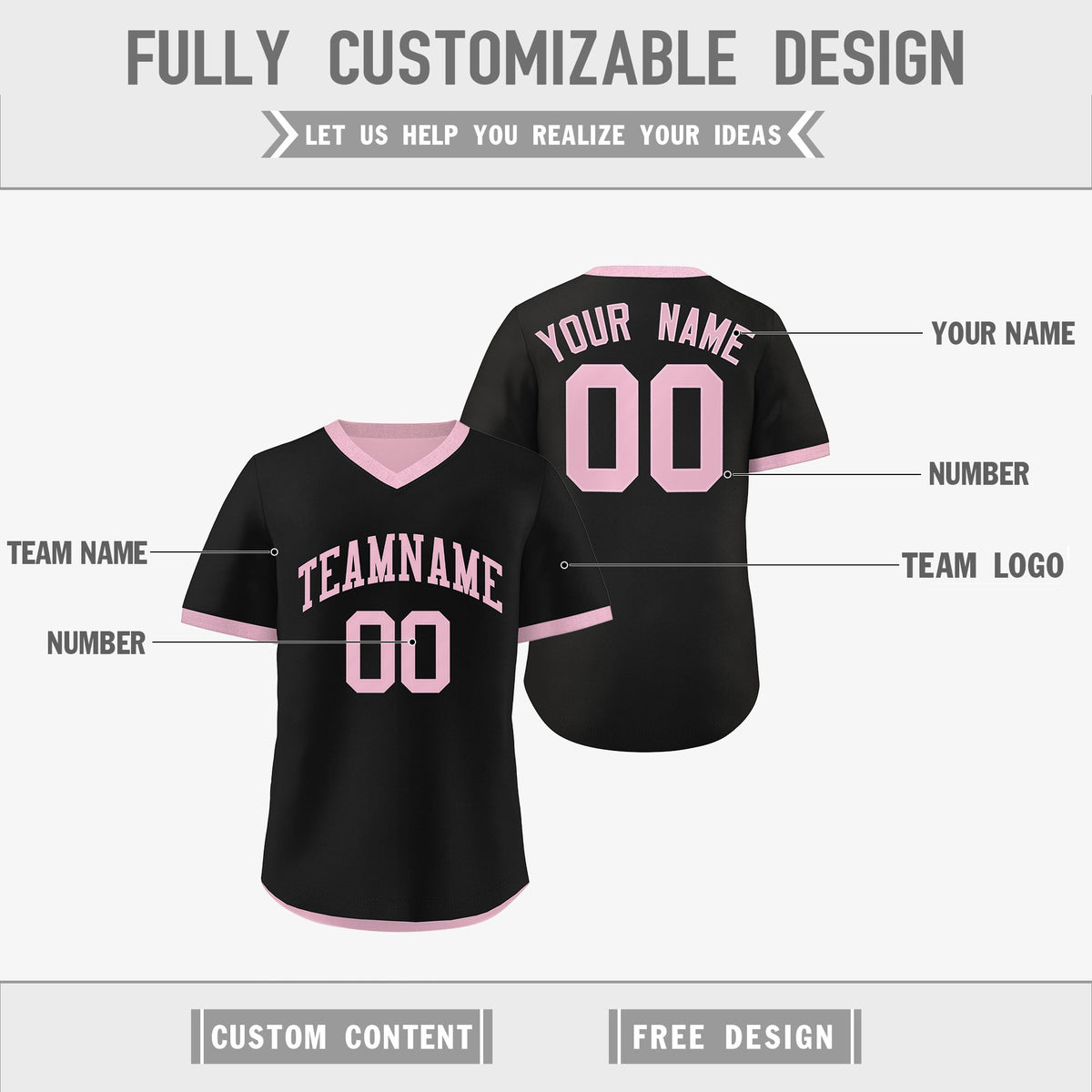 Custom Light Pink Black Reversible Classic Style Breathable Baseball Jersey| KXKSHOP