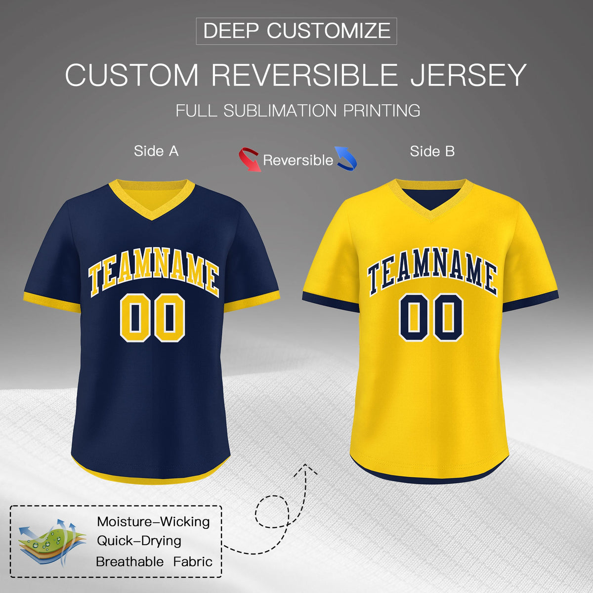 Custom Navy Gold White Reversible Classic Style Lightweight Baseball Jersey| KXKSHOP