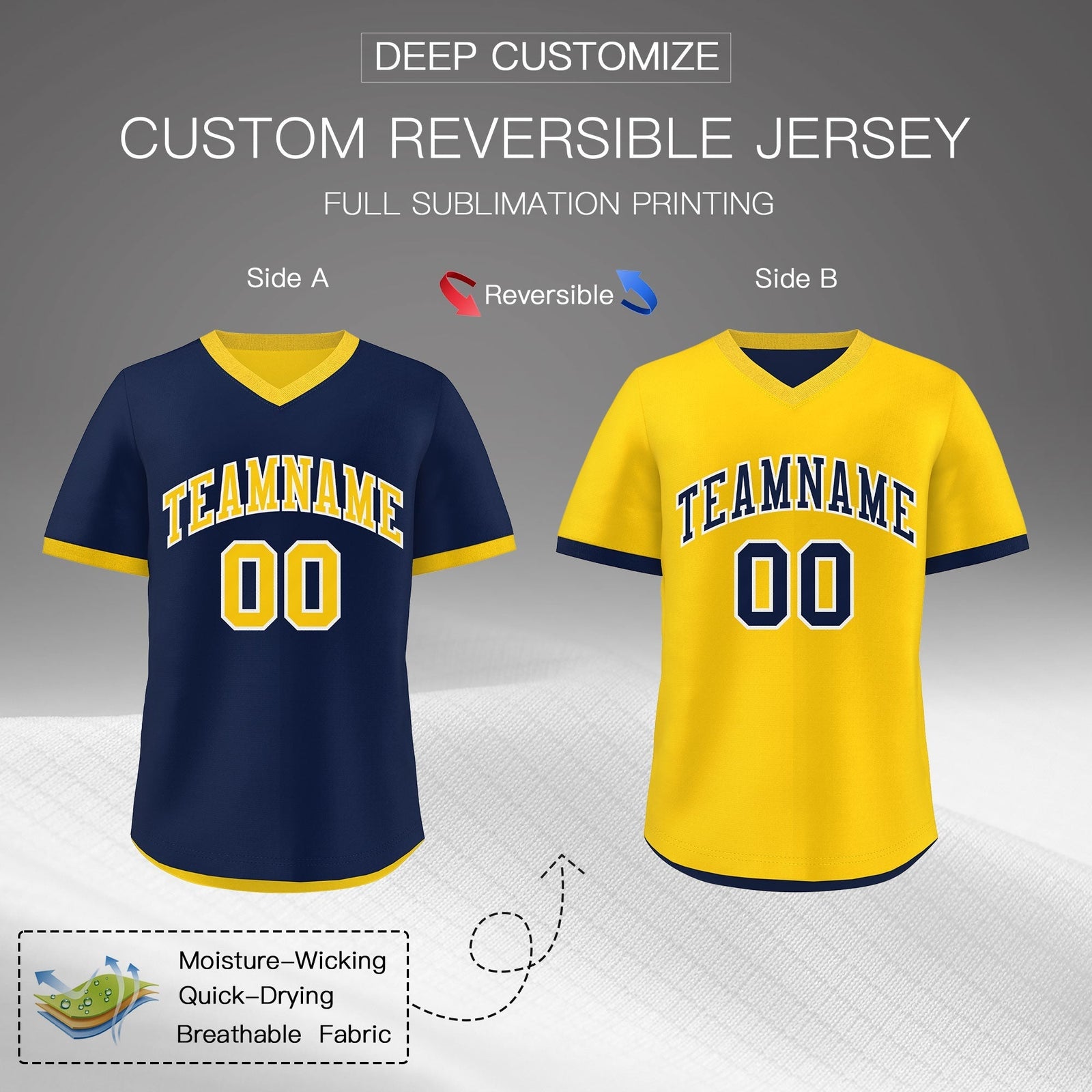 Custom Navy Gold White Reversible Classic Style Lightweight Baseball Jersey| KXKSHOP