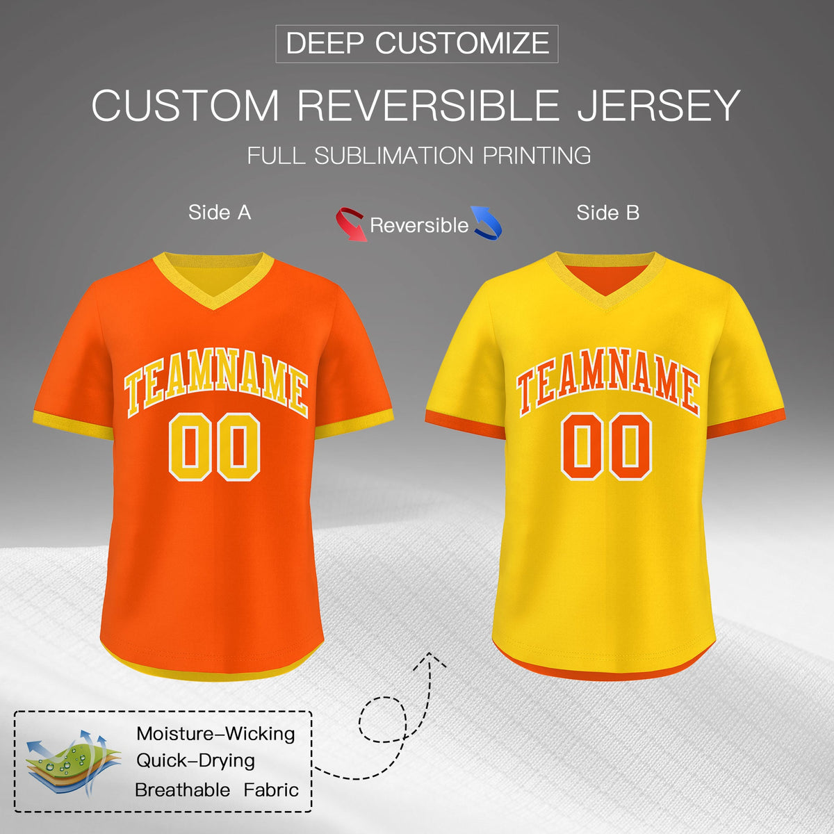Custom Gold Orange Reversible Classic Style Lightweight Baseball Jersey| KXKSHOP