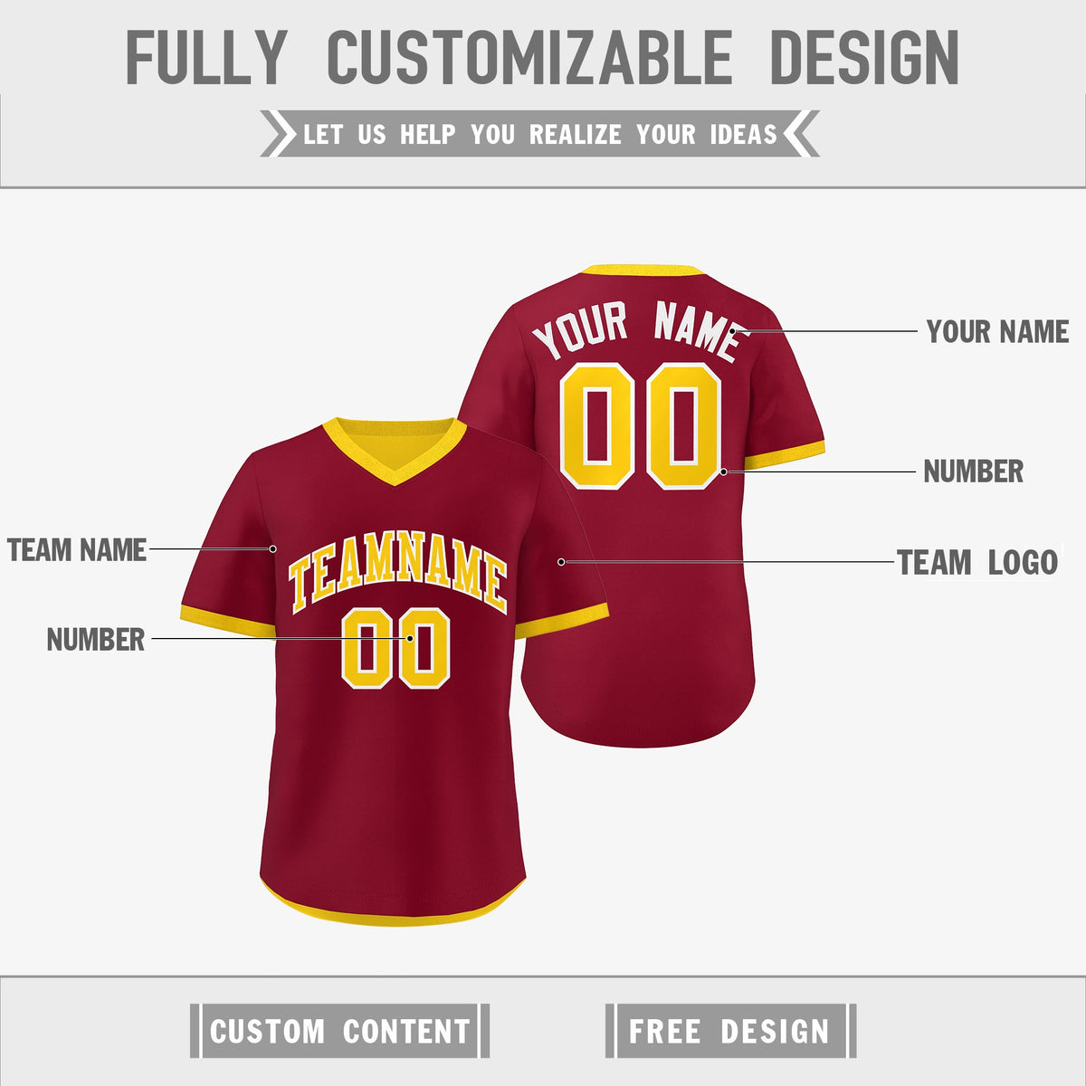 Custom Gold Red Reversible Classic Style Breathable Baseball Jersey| KXKSHOP