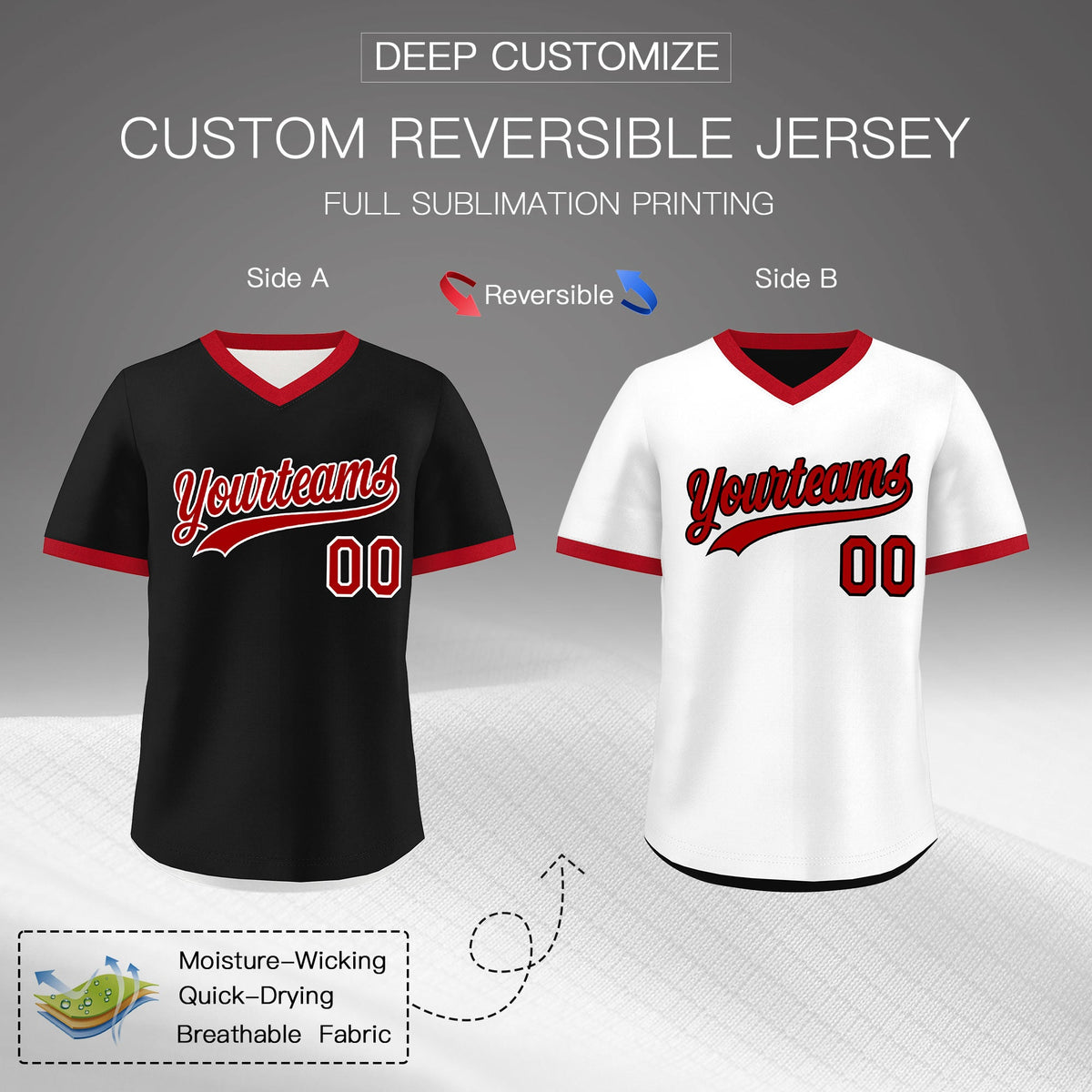 Custom White Black Red Reversible Classic Style Quick Dry Baseball Jersey| KXKSHOP