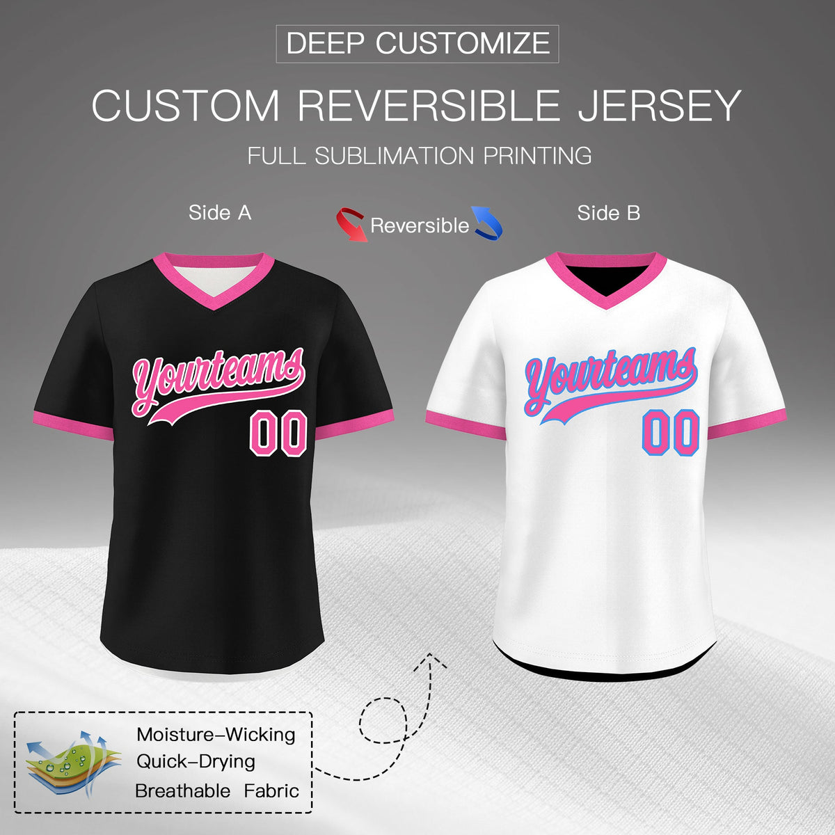 Custom White Black Pink Reversible Classic Style Breathable Baseball Jersey| KXKSHOP