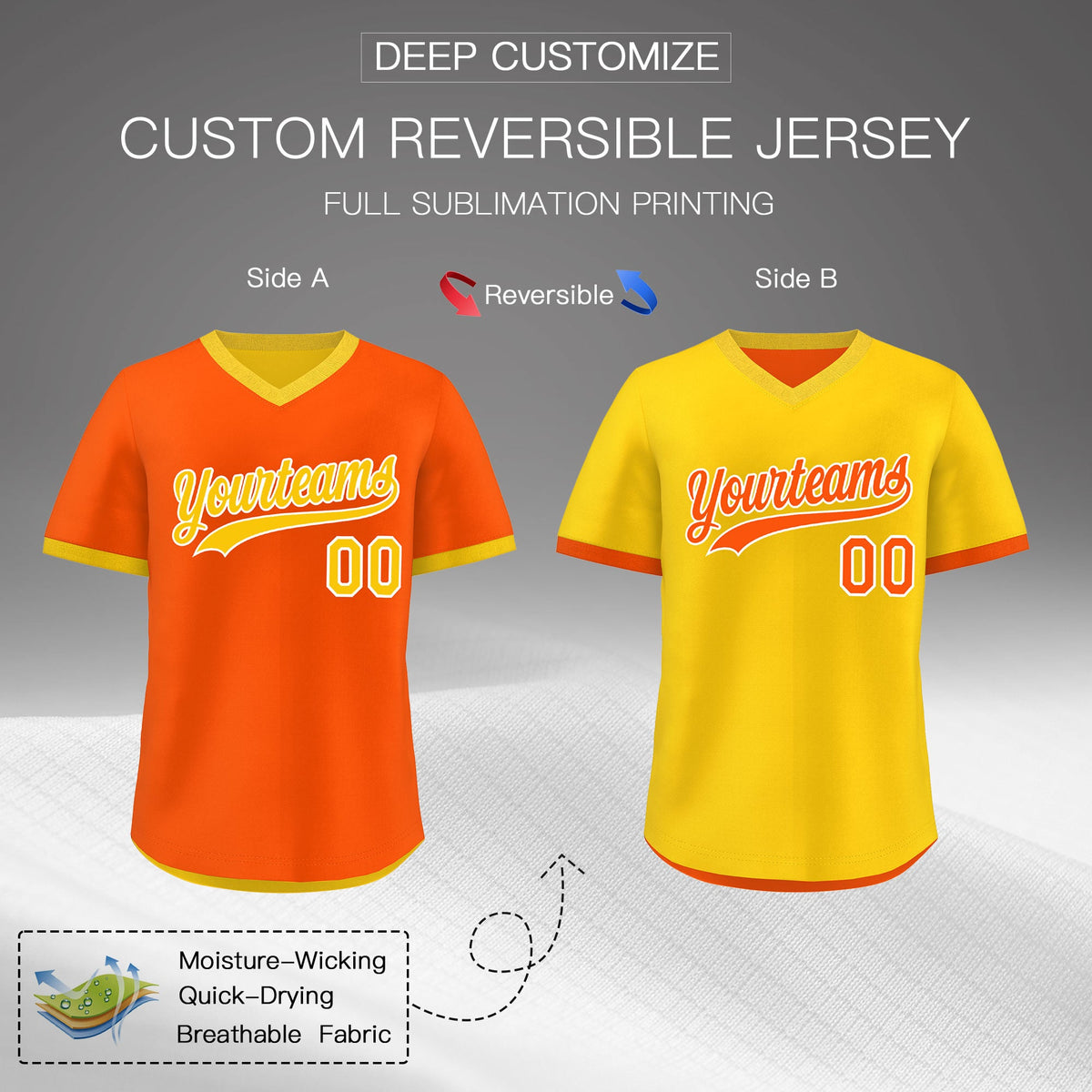 Custom Gold Orange Reversible Classic Style Lightweight Baseball Jersey| KXKSHOP