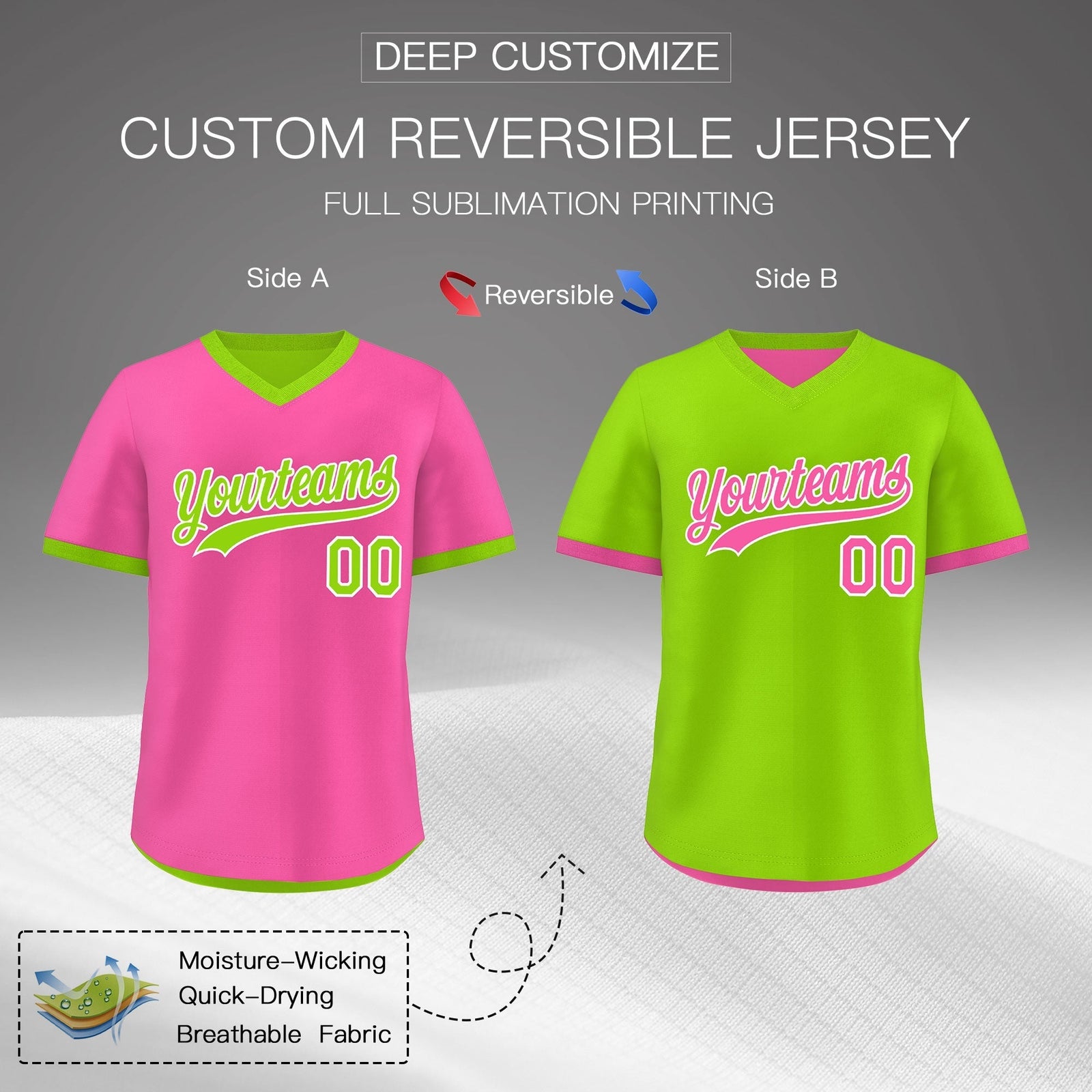 Custom Neon Green Pink Reversible Classic Style Quick Dry Baseball Jersey| KXKSHOP