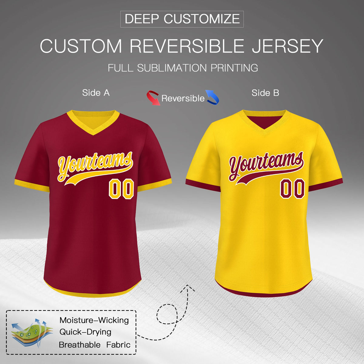 Custom Gold Red Reversible Classic Style Breathable Baseball Jersey| KXKSHOP