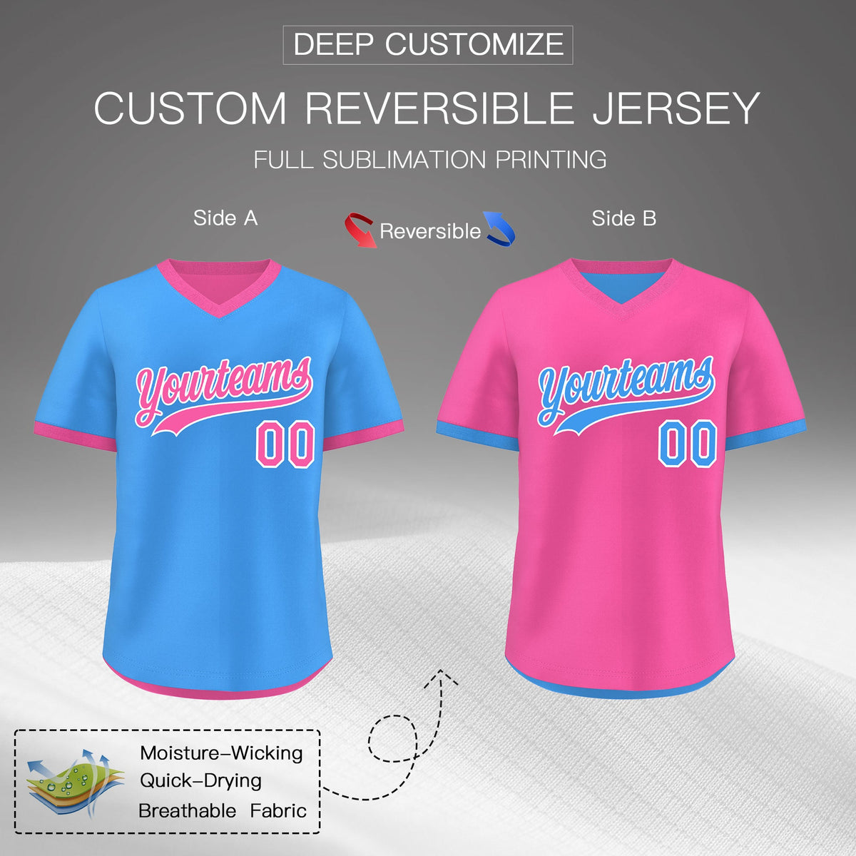 Custom Pink Powder Blue Reversible Classic Style Breathable Baseball Jersey| KXKSHOP