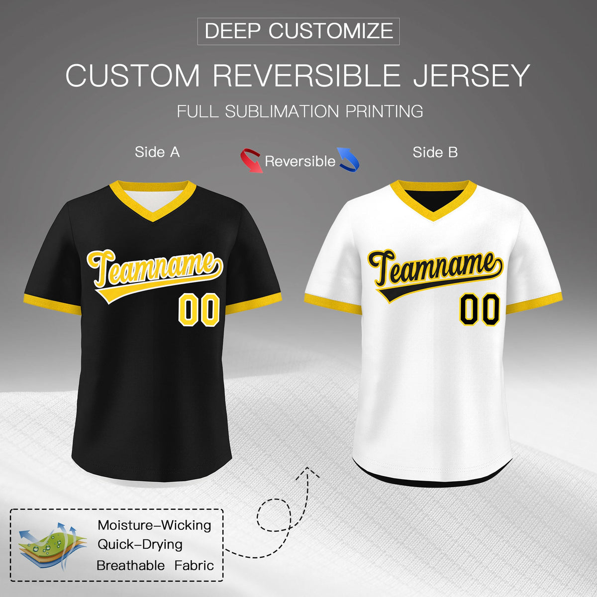 Custom White Black Gold Reversible Classic Style Lightweight Baseball Jersey| KXKSHOP