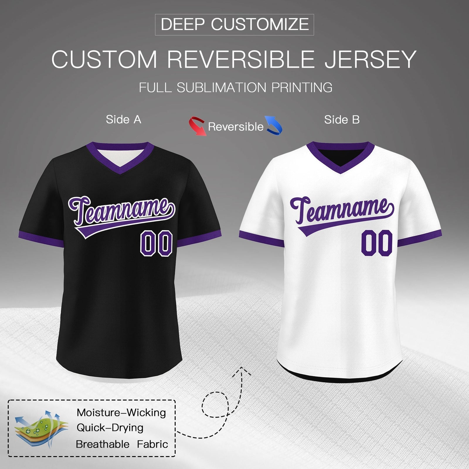 Custom White Black Purple Reversible Classic Style Quick Dry Baseball Jersey| KXKSHOP