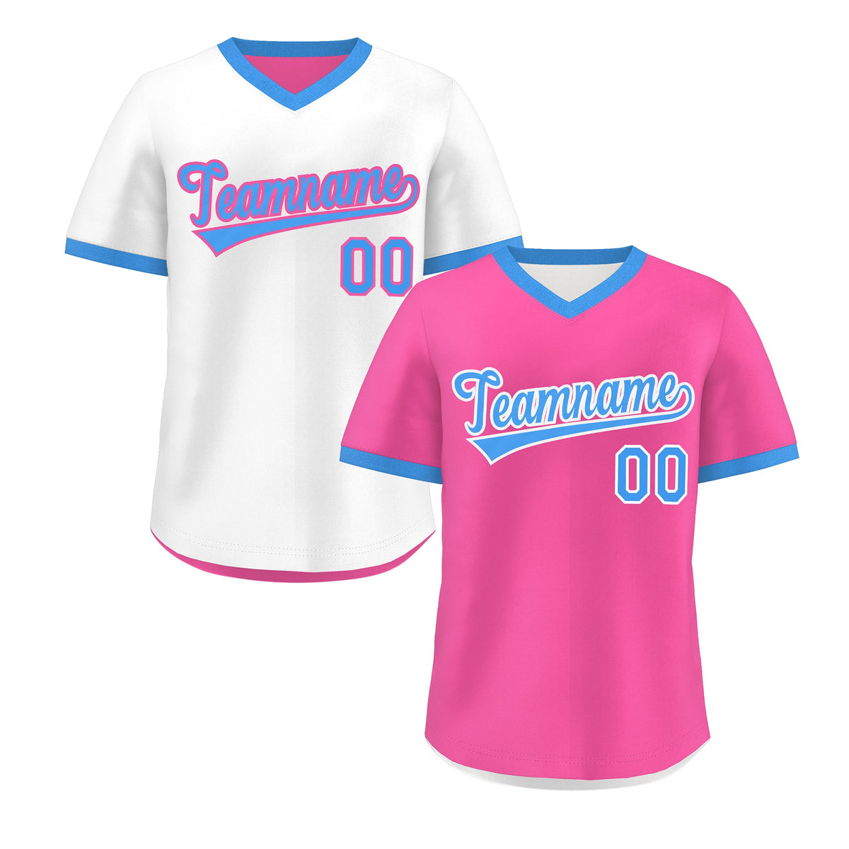 Custom White Pink Powder Blue Reversible Classic Style Quick Dry Baseball Jersey| KXKSHOP