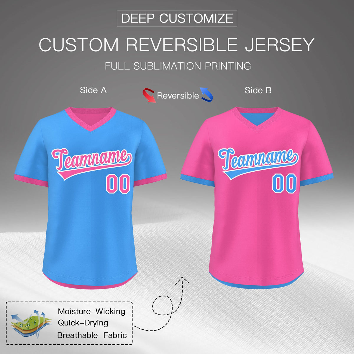 Custom Pink Powder Blue Reversible Classic Style Breathable Baseball Jersey| KXKSHOP