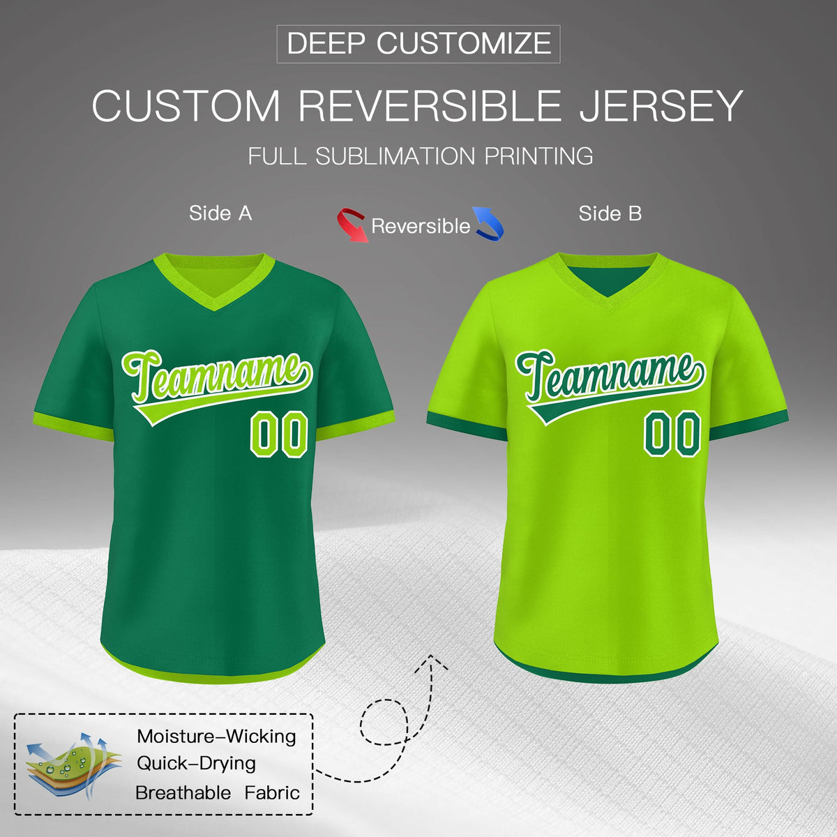 Custom Neon Green Kelly Green Reversible Classic Style Lightweight Baseball Jersey| KXKSHOP