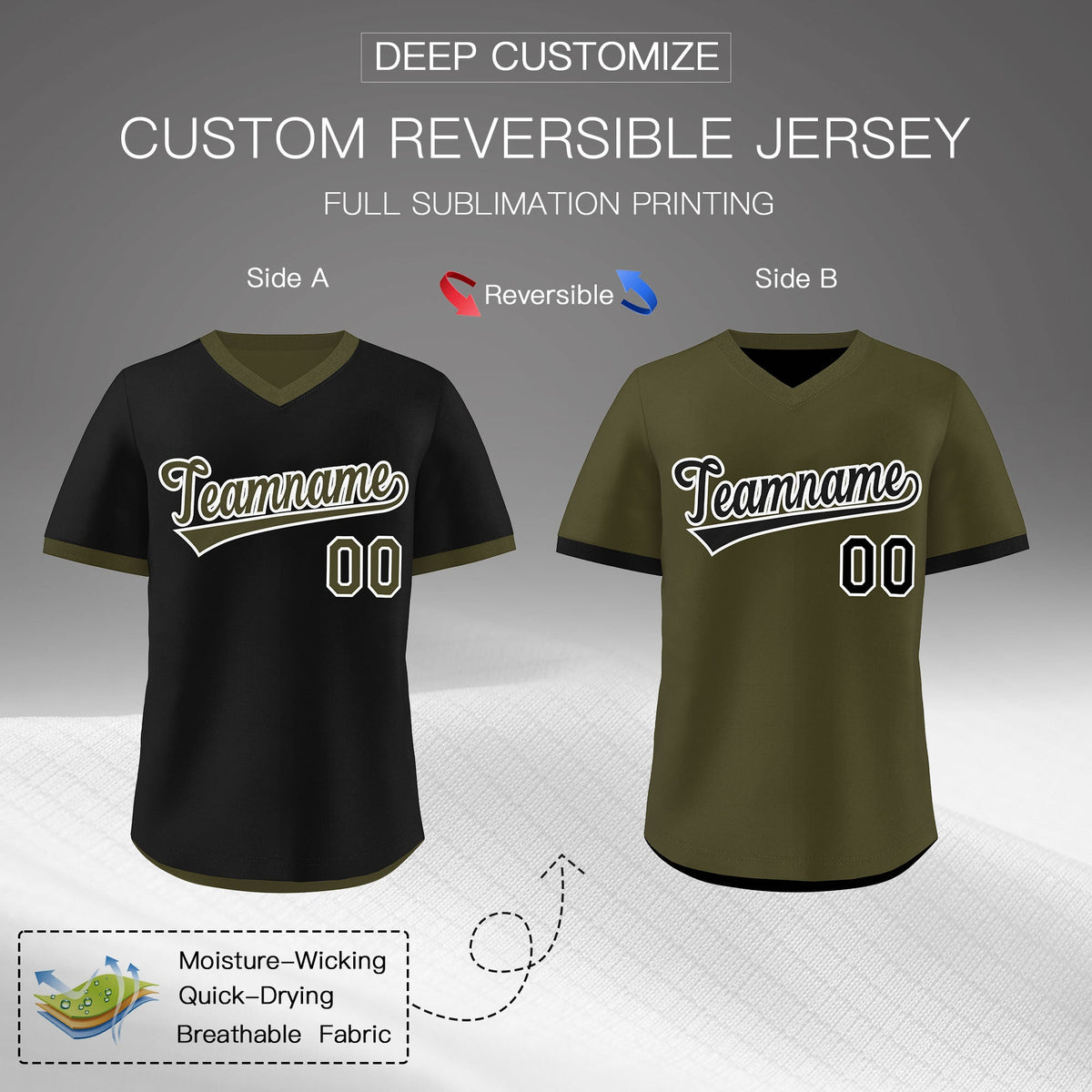Custom Olive Black Reversible Classic Style Breathable Baseball Jersey| KXKSHOP
