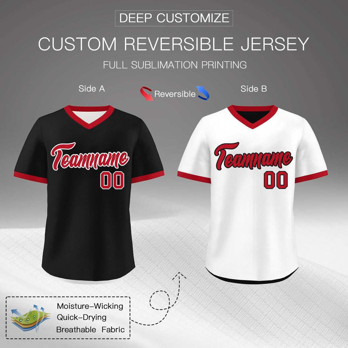Custom White Black Red Reversible Classic Style Quick Dry Baseball Jersey| KXKSHOP