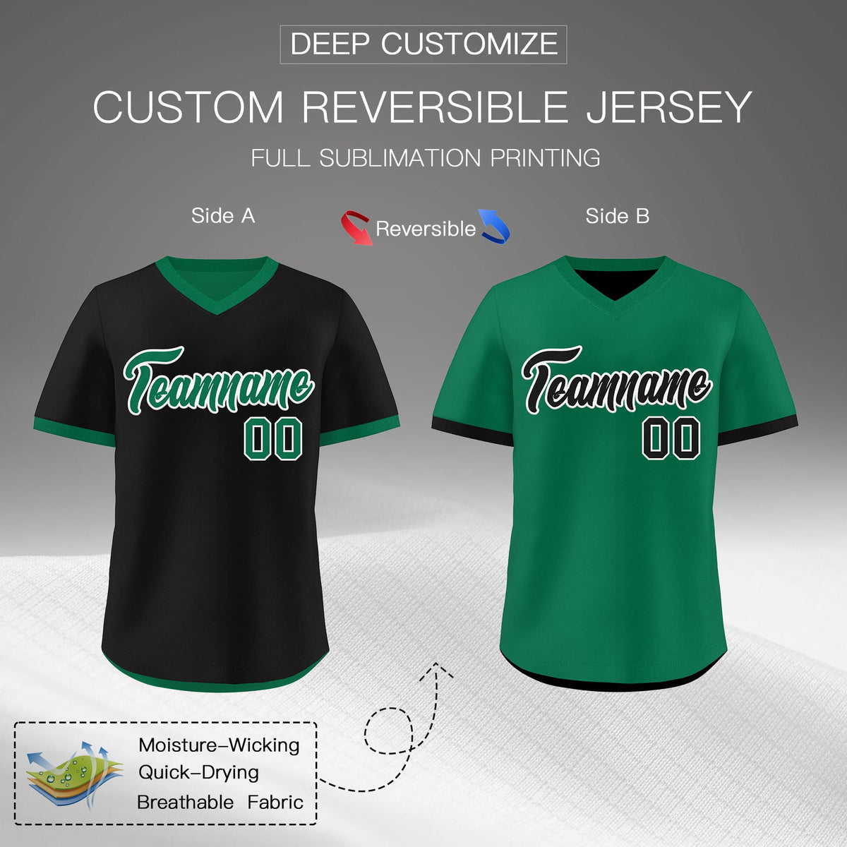 Custom Kelly Green Black Reversible Classic Style Lightweight Baseball Jersey| KXKSHOP