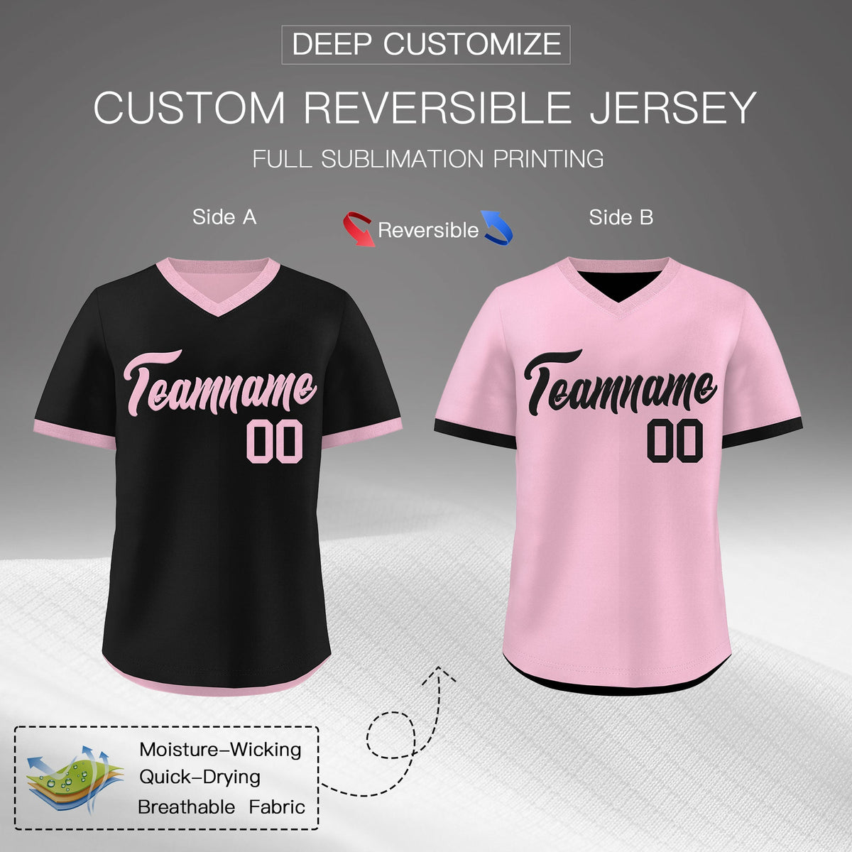 Custom Light Pink Black Reversible Classic Style Breathable Baseball Jersey| KXKSHOP