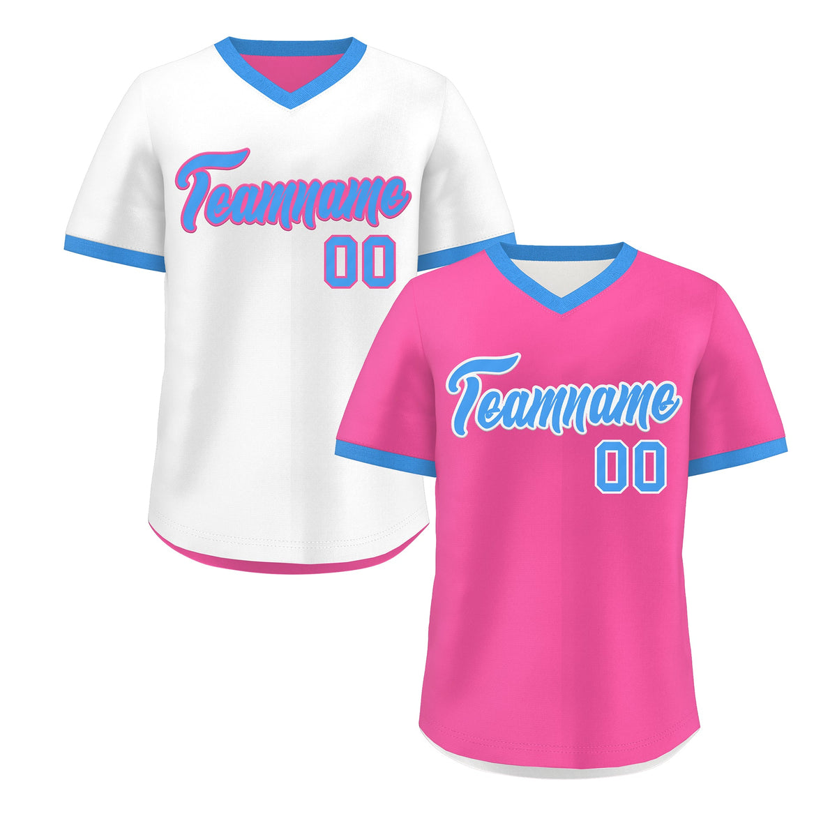 Custom White Pink Powder Blue Reversible Classic Style Quick Dry Baseball Jersey| KXKSHOP