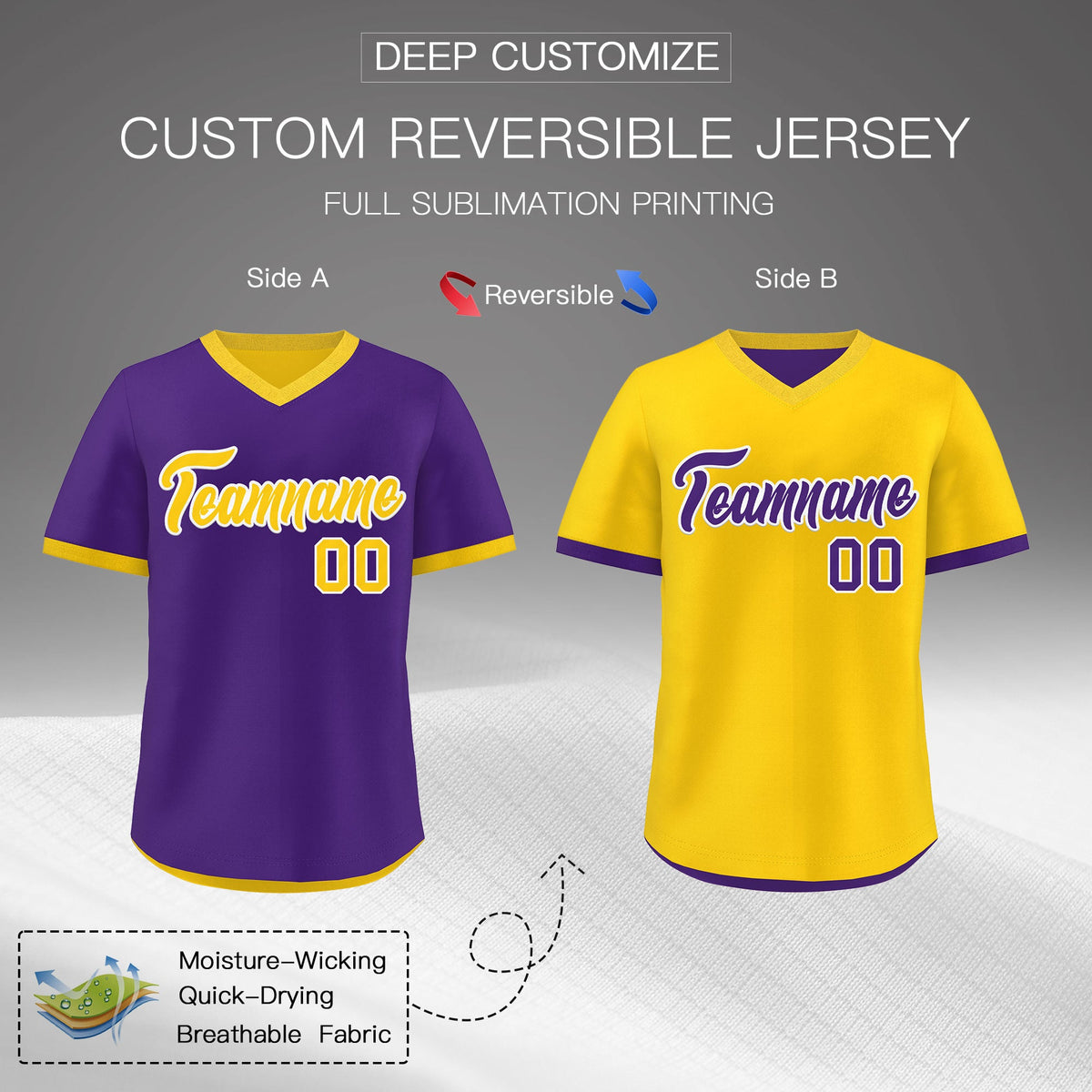 Custom Purple Gold Reversible Classic Style Breathable Baseball Jersey| KXKSHOP