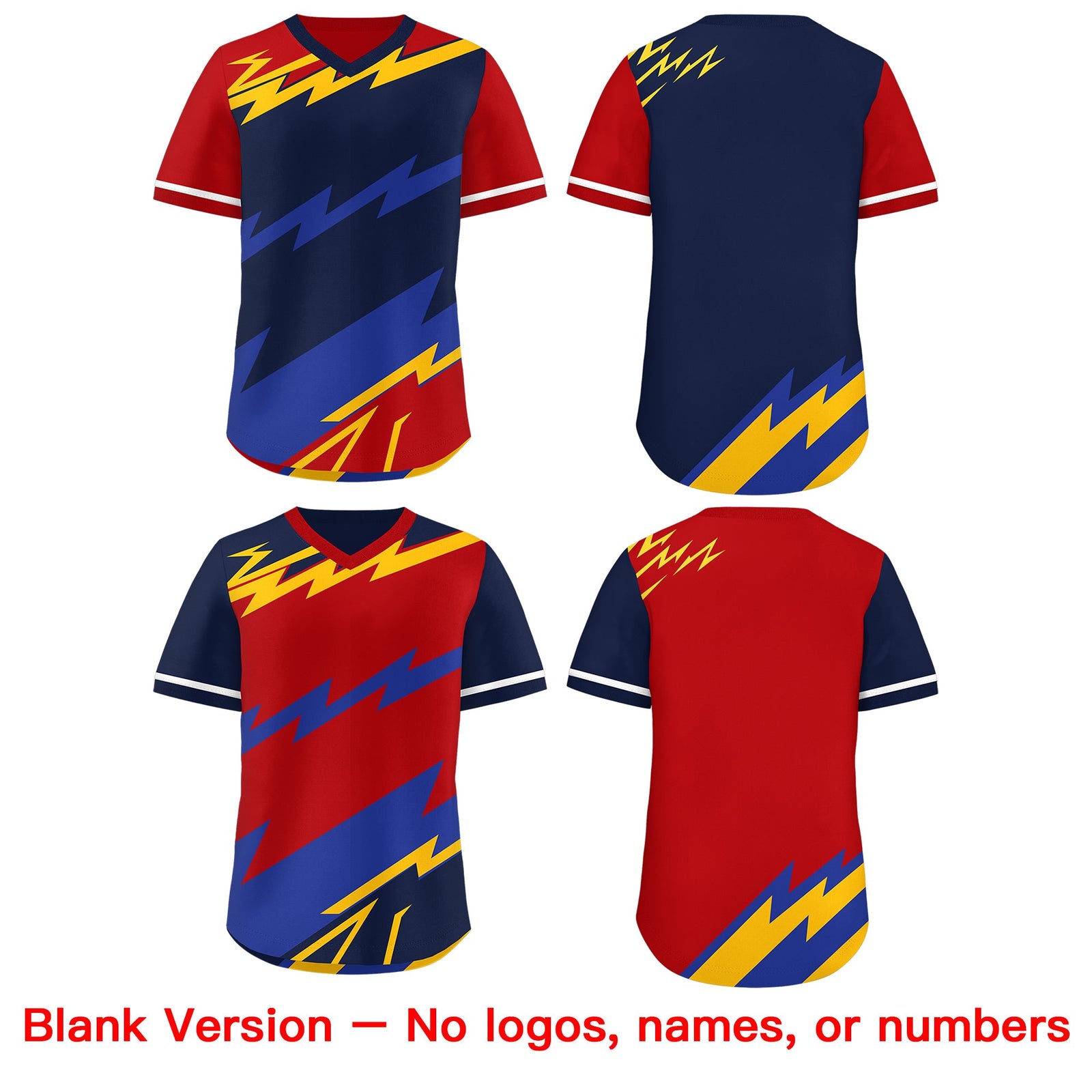 Custom Navy Red Yellow Reversible Tops Lightning Pattern Graffiti Pattern Pullover V-Neck Baseball Jersey| KXKSHOP