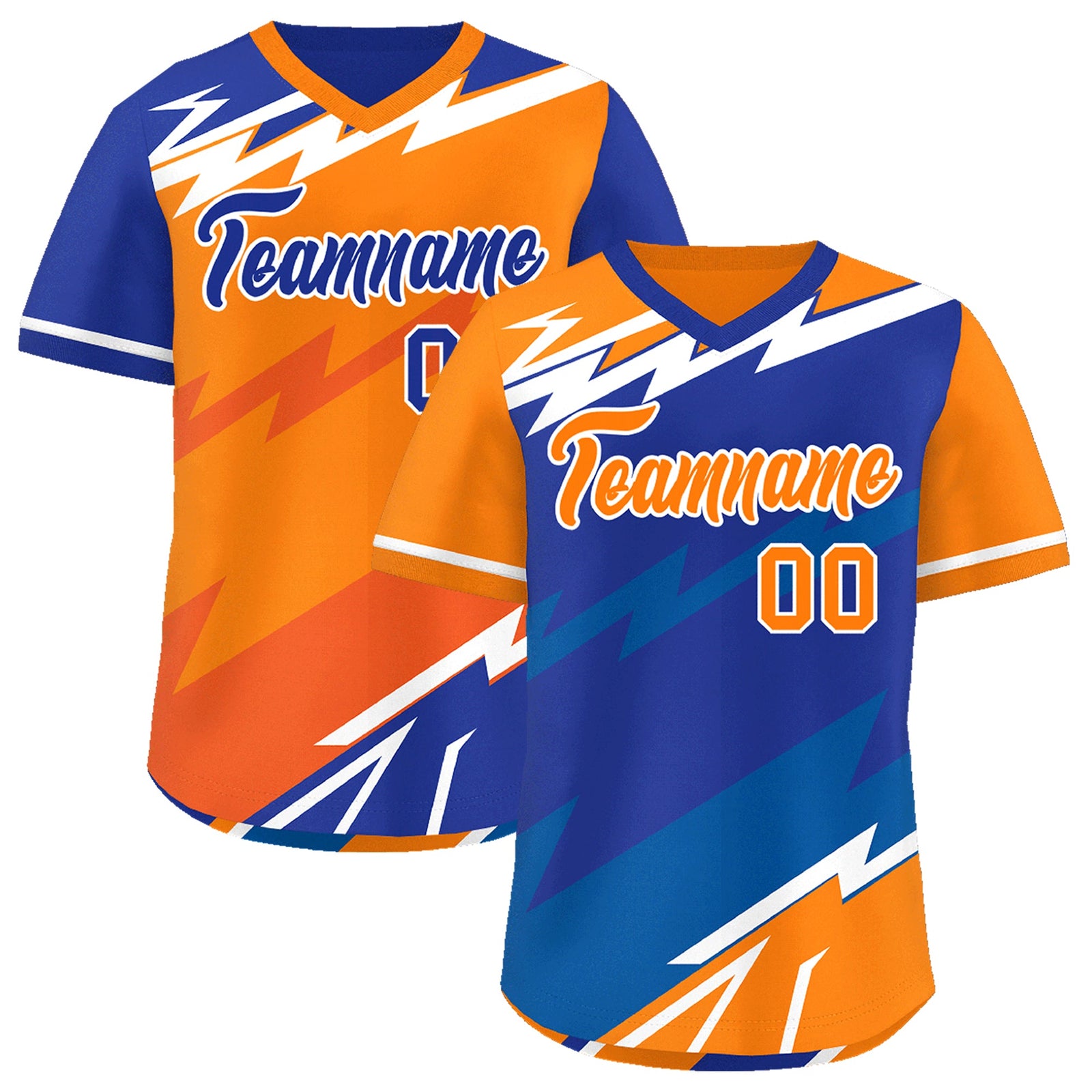 Custom Royal Blue Orange Royal Reversible Tops Lightning Pattern Graffiti Pattern Pullover V-Neck Baseball Jersey| KXKSHOP