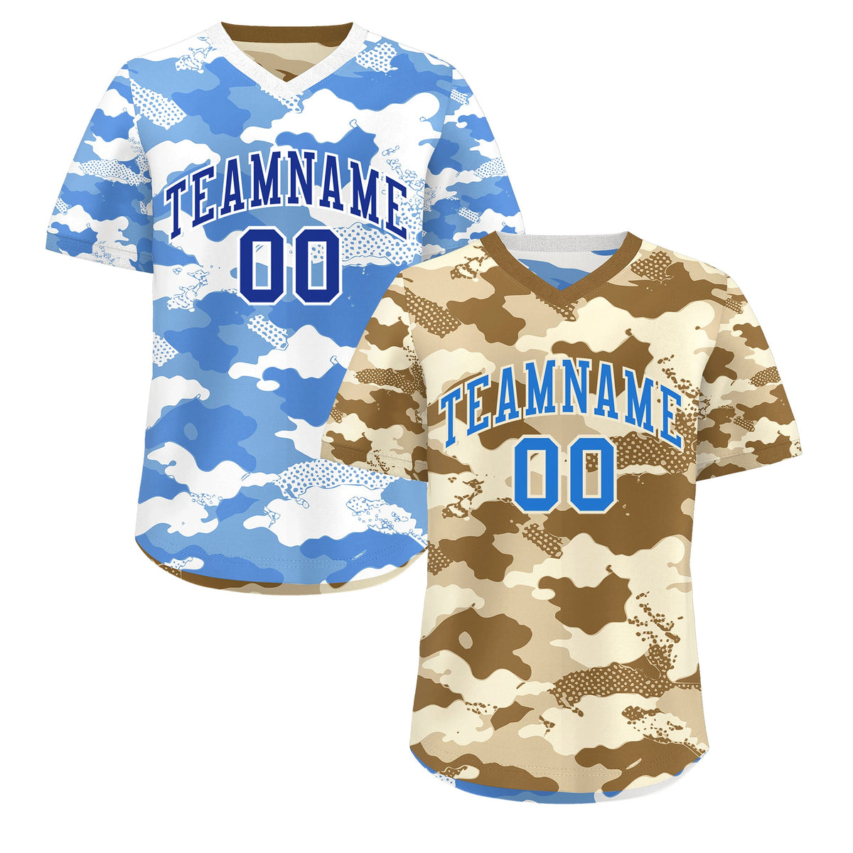 Custom Camel Cream Powder Blue Reversible Camo Lightweight Baseball Jersey| KXKSHOP