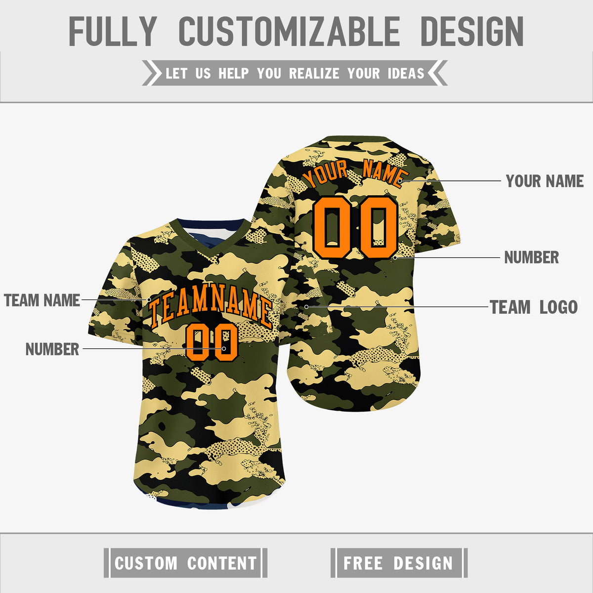Custom Olive Khaki Midnight Blue Reversible Camo Stretch Fabric Baseball Jersey| KXKSHOP