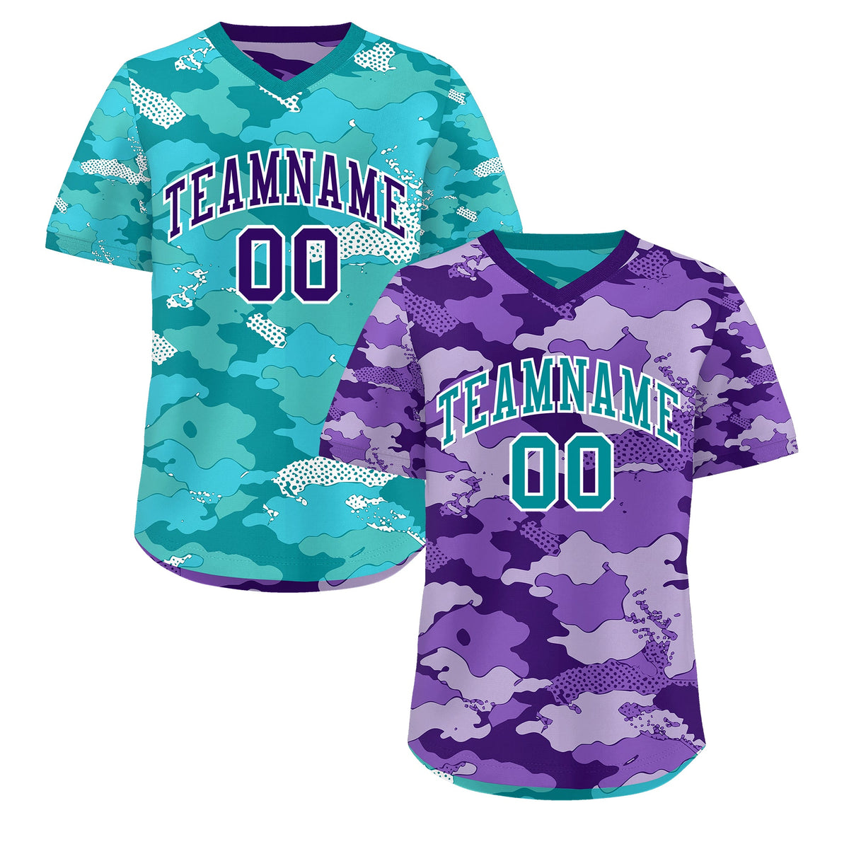 Custom Purple Light Purple Bright Green Reversible Camo Lightweight Baseball Jersey| KXKSHOP