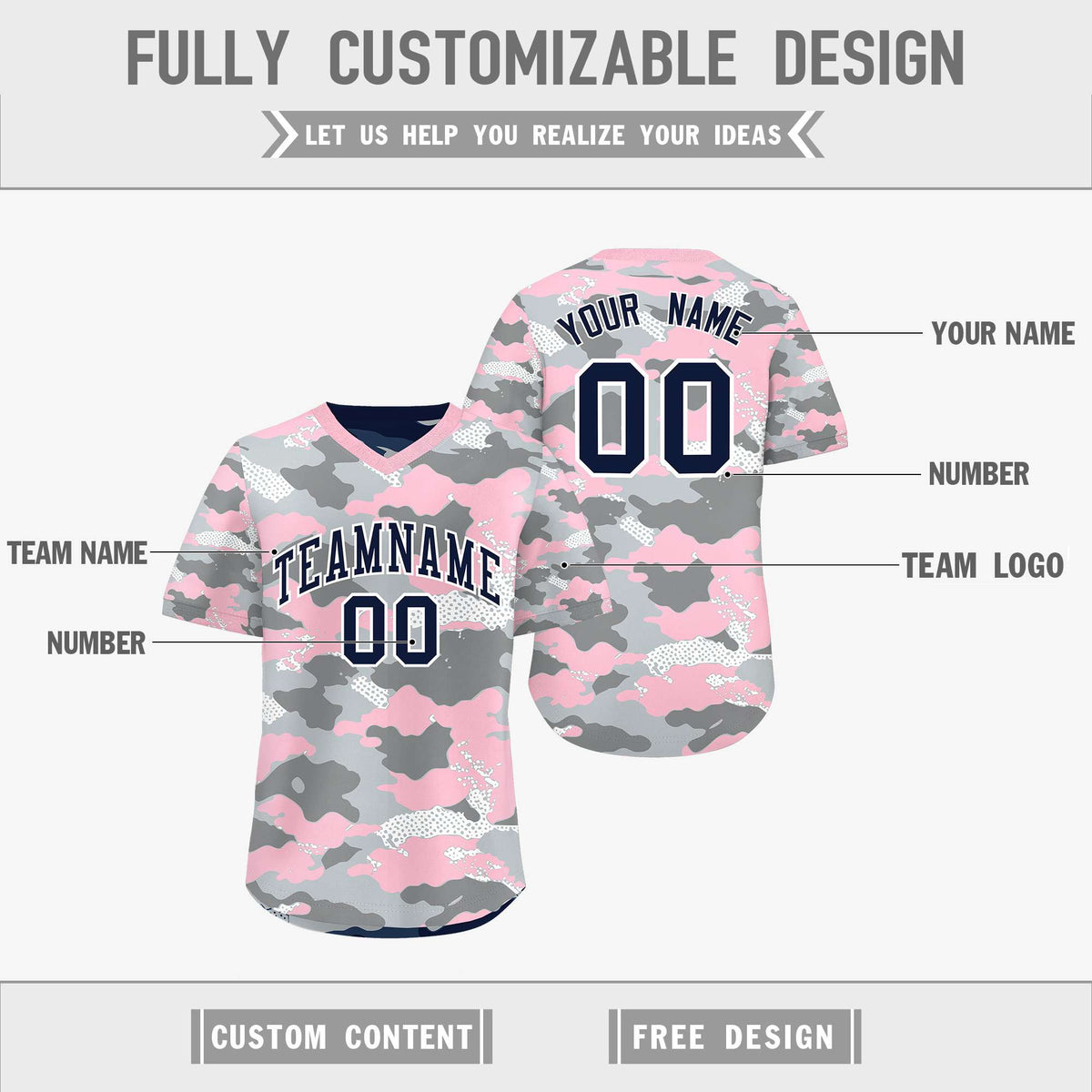 Custom Silver Gray Light Pink Reversible Camo Lightweight Baseball Jersey| KXKSHOP
