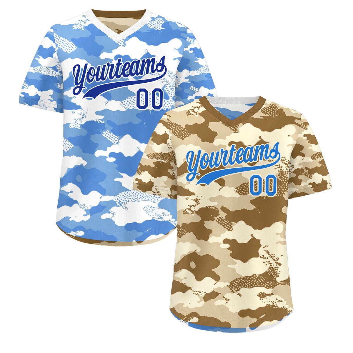 Custom Camel Cream Powder Blue Reversible Camo Lightweight Baseball Jersey| KXKSHOP