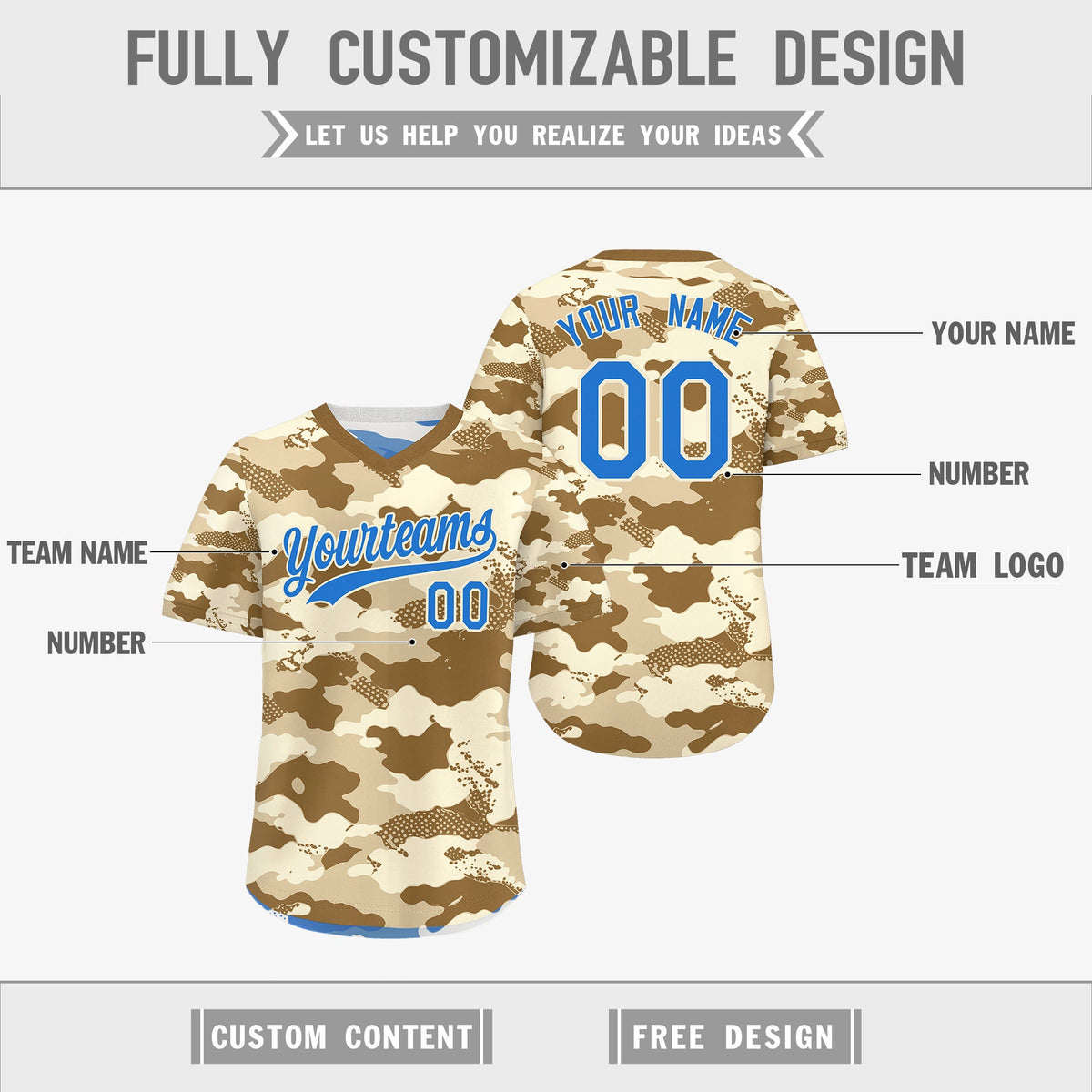 Custom Camel Cream Powder Blue Reversible Camo Lightweight Baseball Jersey| KXKSHOP