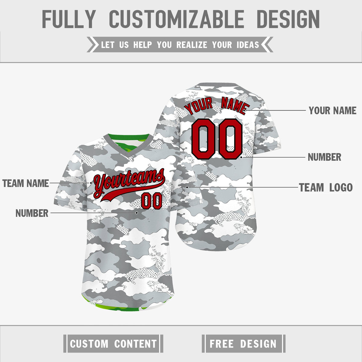 Custom Silver Light Green Reversible Camo Lightweight Baseball Jersey| KXKSHOP